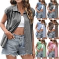 thumbnail image 1 of Women's Short Sleeve Button Down Plaid Shirt Blouse Top Casual Daily Wear Business Office Vacation Outfits Fashion Essential Gift for Women | Aestivo,Light Blue M, 1 of 9
