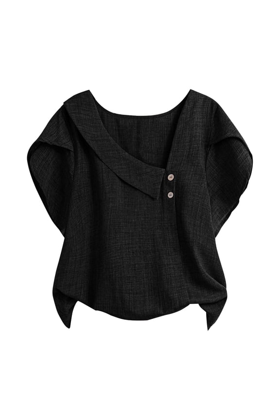 Women's Short Sleeve Button Down Shirt, Formal Work Blouses Plus Size Top Bandana Print Tops for Women Tunic Length Linen Top Breathable Mesh Back Blouse Womens 3/4 Length Sleeve Tops V Neck
