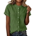 thumbnail image 1 of Women's Short Sleeve Button Down Shirts Work Blouse, Solid Business Casual Office Tops Lightweight Wrinkle Free Mandarin Collar Roll Up Cuffs Curved Hem Summer 2026, 1 of 8
