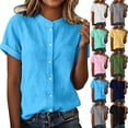 thumbnail image 1 of Women's Short Sleeve Button Down Shirts Work Blouse, Solid Business Casual Office Tops Lightweight Wrinkle Free Mandarin Collar Roll Up Cuffs Curved Hem Summer 2026, 1 of 8