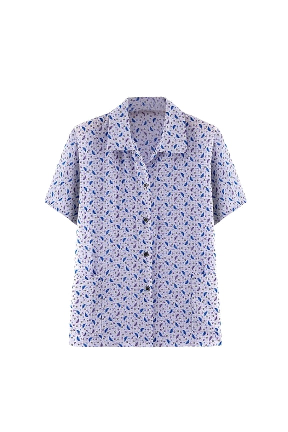 Women's Short Sleeve Button Up Shirt Tops Summer Lightweight Chiffon Blouse