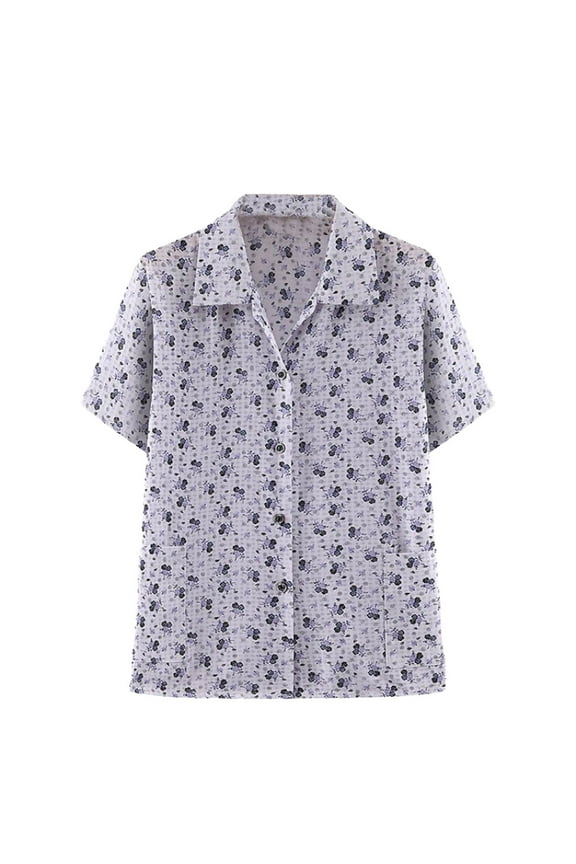 Women's Short Sleeve Button Up Shirt Tops Summer Lightweight Chiffon Blouse