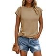 thumbnail image 1 of Women's Short Sleeve Casual Crewneck Tops Solid Color Loose Summer Tees, 1 of 7