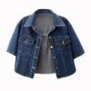 Women's Short Sleeve Classic Denim Jackets Slim Fit Cropped Button Up Jean Coat Tops Outerwear with Pockets