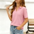 thumbnail image 1 of Women's Short Sleeve Collared Casual Blouse, Loose Fit Solid Color T-Shirt Top, 1 of 5