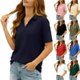 thumbnail image 1 of Women's Short Sleeve Collared Loose Fit Blouse Tops Shirts Solid Color Casual Daily Wear Business Casual Work Office Vacation Fashion Essential for Women | CSEONE,Navy L, 1 of 9