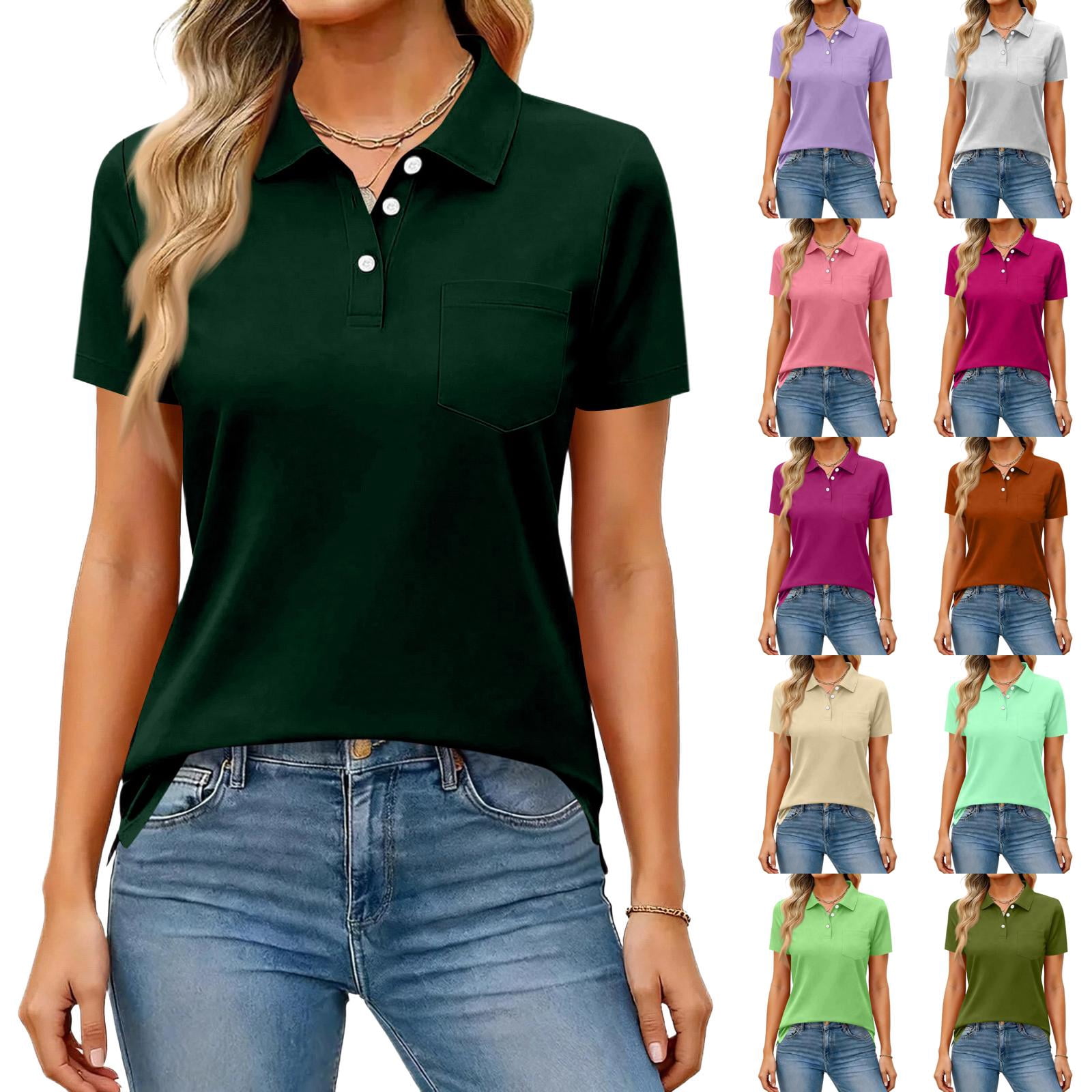 Women's Short Sleeve Collared Polo Shirts Cotton Quick Dry Tennis Tops ...