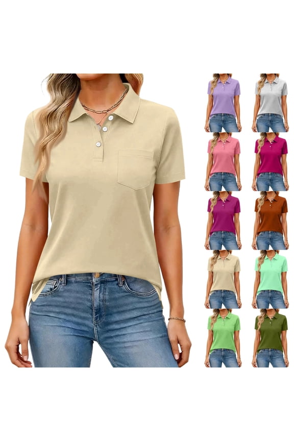 Women's Short Sleeve Collared Polo Shirts Cotton Quick Dry Tennis Tops Lightweight Breathable Summer Casual Shirts, #01 Khaki, L