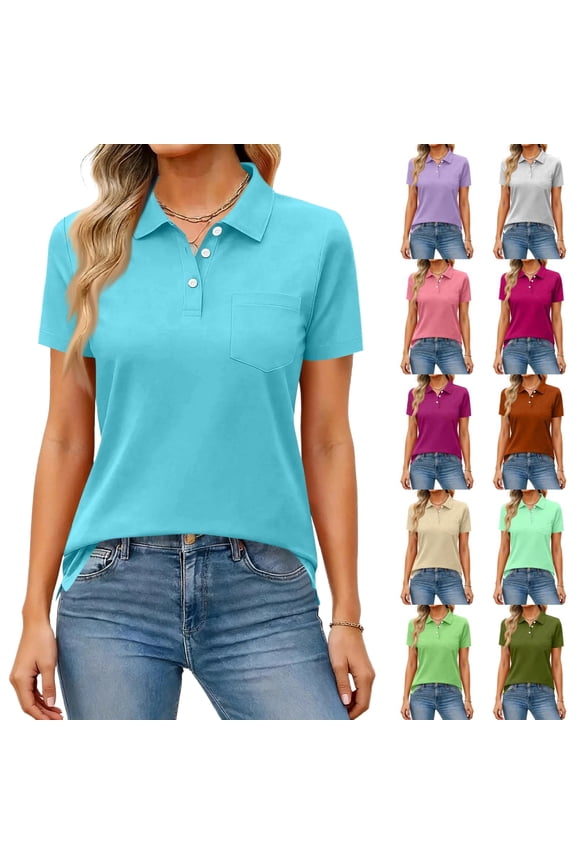 Women's Short Sleeve Collared Polo Shirts Cotton Quick Dry Tennis Tops Lightweight Breathable Summer Casual Shirts, #01 Light Blue, M