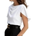 thumbnail image 1 of Women's Short Sleeve Cowl Neck Dressy Shirts Clothes Outfits Tops for Casual Summer White XL, 1 of 7
