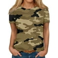 thumbnail image 1 of Women’s Short Sleeve Crew Neck Camouflage Print Casual T Shirt Soft Lightweight Relaxed Fit Top Tee for Daily Wear Camel M, 1 of 5