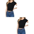 thumbnail image 1 of Women's Short Sleeve Crew Neck Crop Top - Soft Cotton Spandex Jersey 2-Pack, 1 of 5
