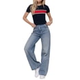 thumbnail image 1 of Women's Short Sleeve Crew Neck Multi Striped Knit Sweater Top, 1 of 4