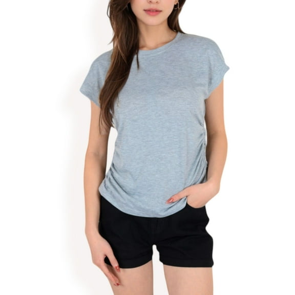 Women's Short Sleeve Crew Neck Relaxed Fit Casual Tee- Gray,Medium