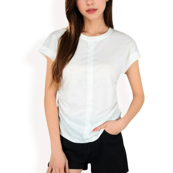 Women's Short Sleeve Crew Neck Relaxed Fit Casual Tee- White,Small
