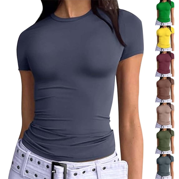 Women's Short Sleeve Crewneck Pullover T-Shirt Tee Casual Loose Fit Breathable Cotton Blend Summer Fashion Top | CSEONE,Army Green L