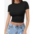 thumbnail image 1 of Women's Short Sleeve Crop Tops Crew Neck T Shirt Sexy Tee, 1 of 5