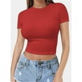 thumbnail image 1 of Women's Short Sleeve Crop Tops Crew Neck T Shirt Sexy Tee, 1 of 5
