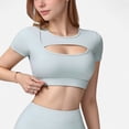 thumbnail image 1 of Women's Short Sleeve Cropped Active Top with Keyhole Front Cutout and Built-In Bra for Medium Support - Medium, Green, 1 of 7