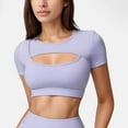 thumbnail image 1 of Women's Short Sleeve Cropped Active Top with Keyhole Front Cutout and Built-In Bra for Medium Support - Medium, Purple, 1 of 7
