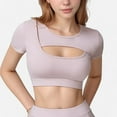 thumbnail image 1 of Women's Short Sleeve Cropped Active Top with Keyhole Front Cutout and Built-In Bra for Medium Support - Small, Pink, 1 of 7