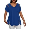 thumbnail image 1 of Women's Short Sleeve Cut Out Cold Shoulder Tops Deep V Neck T Shirts, 1 of 6