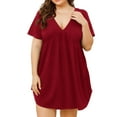 thumbnail image 1 of Women's Short Sleeve Deep V Neck Swing Plus Size Dresses Casual Summer Basic Solid T Shirt Dress,XL-4XL, 1 of 5