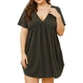 thumbnail image 1 of Women's Short Sleeve Deep V Neck Swing Plus Size Dresses Casual Summer Basic Solid T Shirt Dress,XL-4XL, 1 of 7