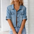 thumbnail image 1 of Women's Short Sleeve Denim Jacket With Turn Down Collar And Pocket Casual Tops For Outdoor, 1 of 6