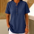 thumbnail image 1 of Women's Short Sleeve Denim Shirt Tunic Top with Stand Collar and Button Front, 1 of 7