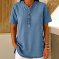thumbnail image 1 of Women's Short Sleeve Denim Shirt Tunic Top with Stand Collar and Button Front, 1 of 7