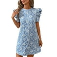 thumbnail image 1 of Women's Short Sleeve Dresses Crew Neck Flower Print Puff Sleeve Mini Dress Loose Casual Summer Sundress, 1 of 5