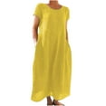 thumbnail image 1 of Women's Short Sleeve Dresses Loose Solid Color Crewneck Kaftan Maxi Dress Summer Short Sleeve Casual Pockets Sundress, 1 of 4