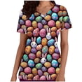 thumbnail image 1 of Women's Short Sleeve Easter Print Scrub Top – V-Neck Floral Pocket T Shirts Casual Women'S Top, 1 of 6