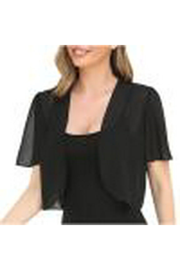 Women's Short Sleeve Elegant Sheer Mesh Shrug Open Front Cropped Chiffon Bolero Cardigan for Dresses