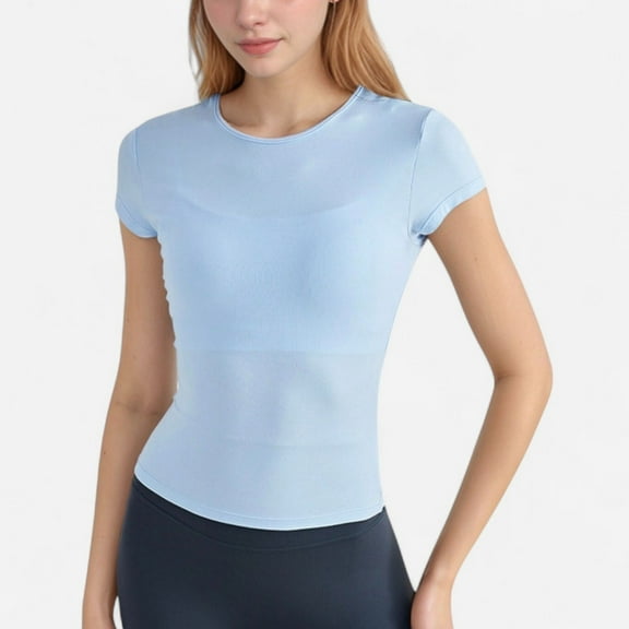 Women's Short Sleeve Fitted Crew Neck Top with Stretch Fabric for a Sleek and Comfortable Everyday Look - X Large, Light Blue