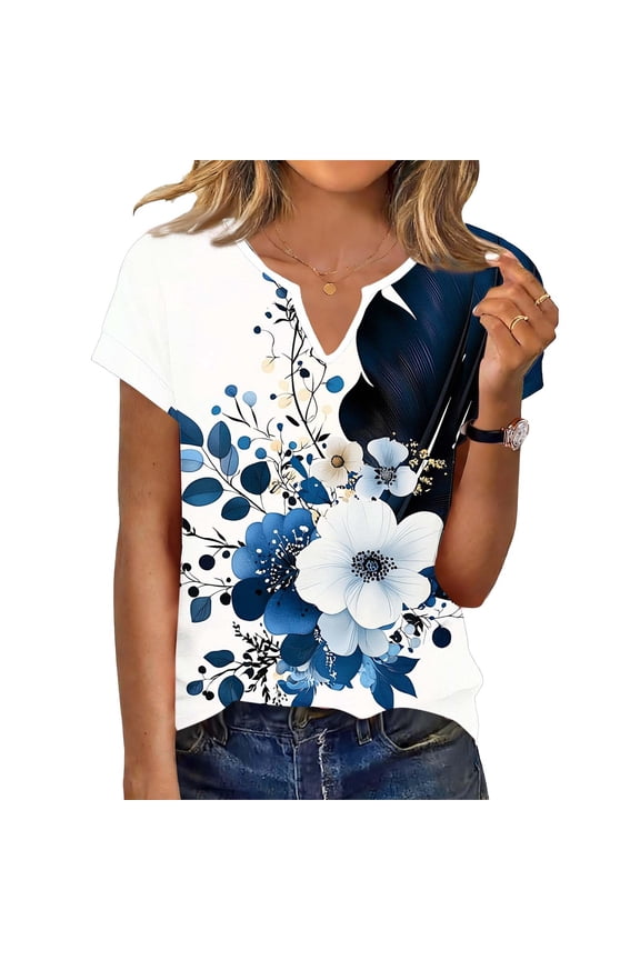 Women's Short Sleeve Floral Print T-Shirt โ V-Neck Lightweight Summer Boho Tops for Casual and Layered Wear Graphic Tops