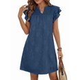 thumbnail image 1 of Women's Short Sleeve Floral Ruffle Smocked Mini Dresses Neck Burnout Sundress Dress for Casual Summer Blue L, 1 of 9