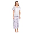 thumbnail image 1 of Women's Short Sleeve Floral Satin Lace Capri Pajama Set, 1 of 2