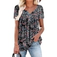 thumbnail image 1 of Women’s Short Sleeve Floral Tops Summer Casual Loose Fit Tunic Shirts Button Detail Flowy Blouses for Leggings Jeans Daily Wear, 1 of 5