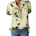 thumbnail image 1 of Women's Short Sleeve Floral V Neck Tops Casual Tunic Blouse Loose Shirt Button Up Henley Shirt, 1 of 3