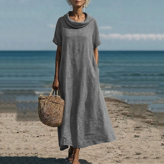 Women's Short Sleeve Flowy Long Sundress Spaghetti Strap Summer Dress