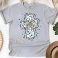 thumbnail image 1 of Women's Short Sleeve Graphic T-Shirt, John 3:16 Blue Floral Cross Bow, Sport Grey, Size L, 1 of 6