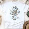 thumbnail image 1 of Women's Short Sleeve Graphic T-Shirt, John 3:16 Blue Floral Cross Bow, White, Size L, 1 of 6