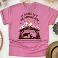 thumbnail image 1 of Women's Short Sleeve Graphic T-Shirt, O Come Let Us Adore Him Nativity Scene Tee, Heliconia, Size 3XL, 1 of 5