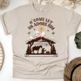 thumbnail image 1 of Women's Short Sleeve Graphic T-Shirt, O Come Let Us Adore Him Nativity Scene Tee, Sand, Size XL, 1 of 5