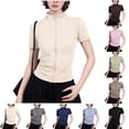 thumbnail image 1 of Women's Short Sleeve Half High Neck Waist Cinching Top T-Shirts Blouses Solid Color Casual Workout Yoga Sports Summer Outfits Fashion Essential Gift for Women | Sopatenor,Green XL, 1 of 8