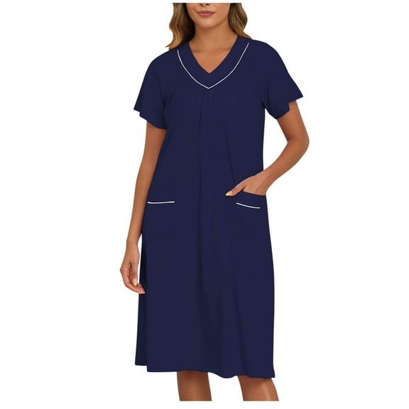 Women’s Short Sleeve Henley Nightgown – Cool Cotton Sleepshirt with Pockets (2025 Summer Loungewear)