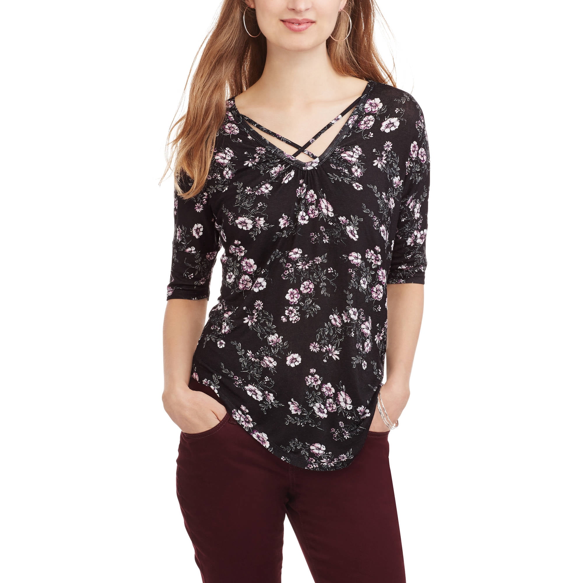 Women's Short Sleeve HiLo Tunic Length TShirt with Caging Detail