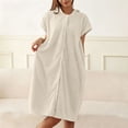 thumbnail image 1 of Women's Short Sleeve Hooded Waffle Terry Bathrobe Quick Dry Front Button for Pool Drying Bathroom Shower Beige Free Size, 1 of 5